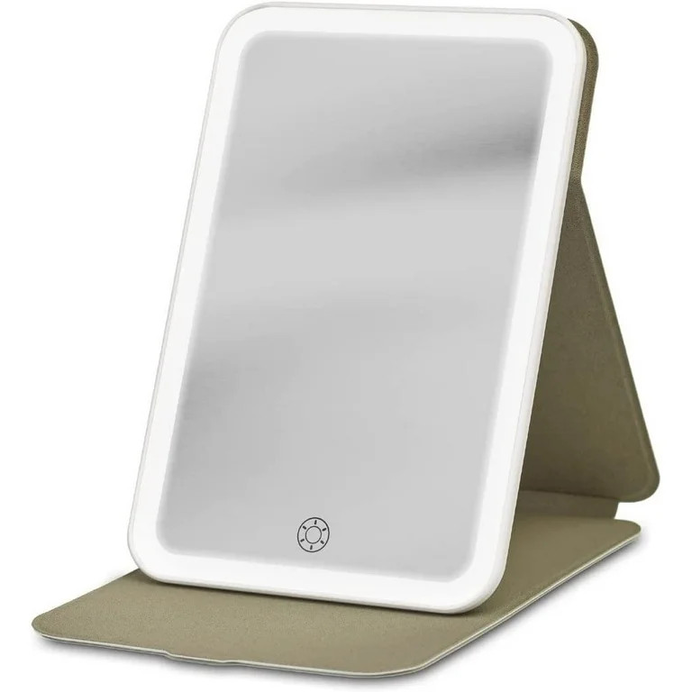 iHome Travel Shatterproof Mirror with Light and Adjustable Stand, Rechargeable Battery White | Walmart (US)