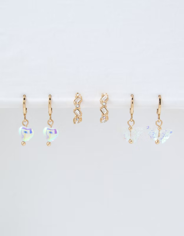 AEO Crystal Butterfly Hoop Earring 3-Pack | American Eagle Outfitters (US & CA)