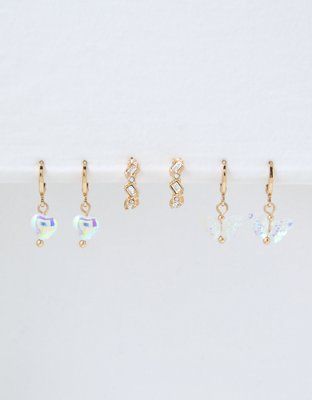 AEO Crystal Butterfly Hoop Earring 3-Pack | American Eagle Outfitters (US & CA)