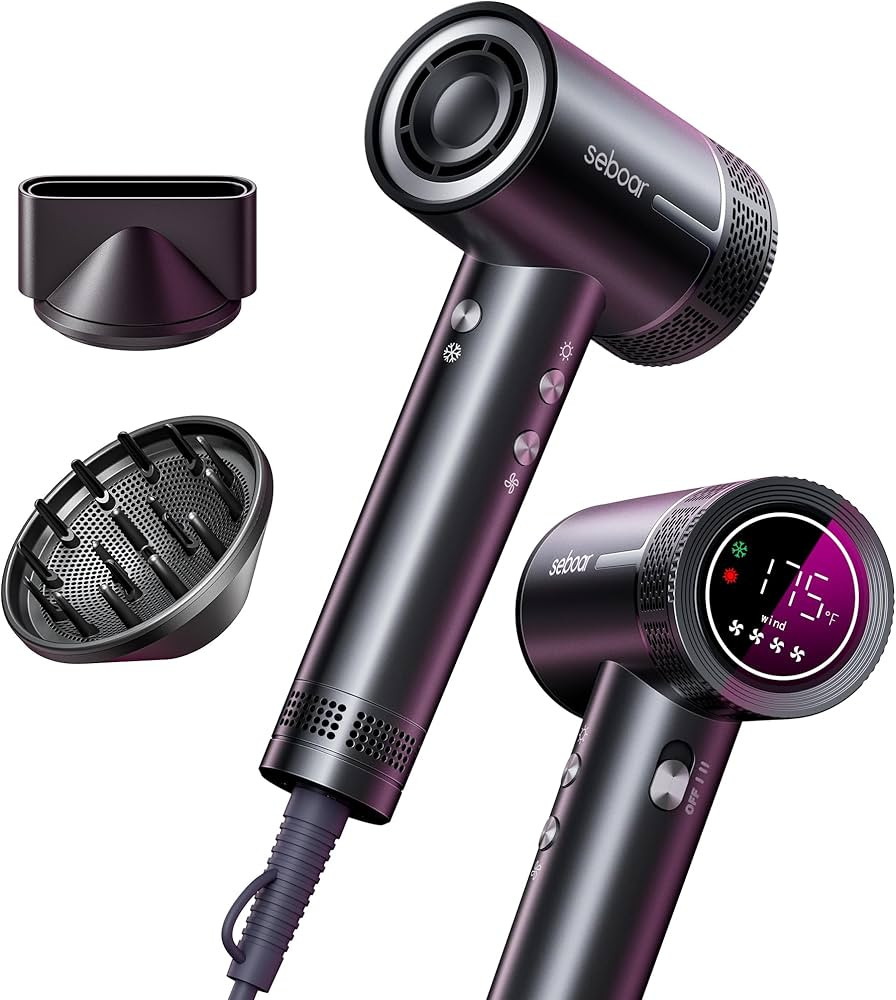 High-Speed Ionic Hair Dryer with Diffuser, Professional LCD Display Thermo-Control Blow Dryer, 15... | Amazon (US)