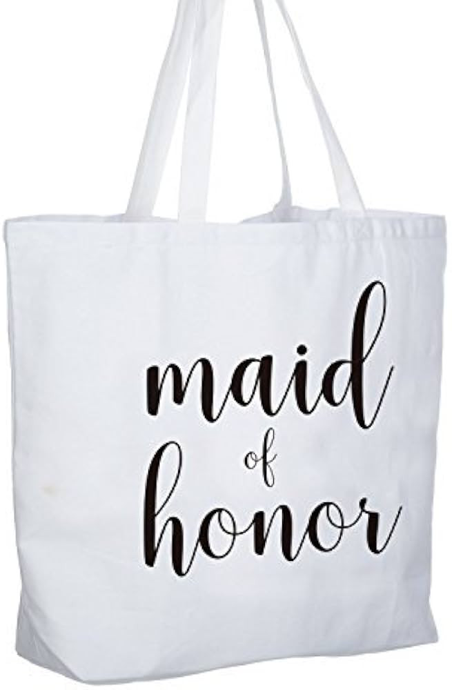ELEGANTPARK Maid of Honor Jumbo Tote Bag Wedding Bridesmaid Gifts White with Black Script 100% Co... | Amazon (US)
