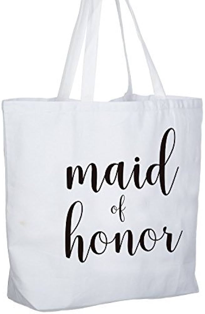 ELEGANTPARK Maid of Honor Jumbo Tote Bag Wedding Bridesmaid Gifts White with Black Script 100% Co... | Amazon (US)