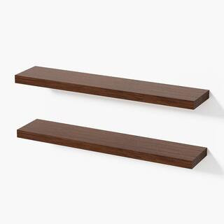 35.4 in. W x 7.1 in. D Walnut Wooden Floating Decorative Wall Shelf for Bathroom, Bedroom, Living Room (2-Pack) | The Home Depot