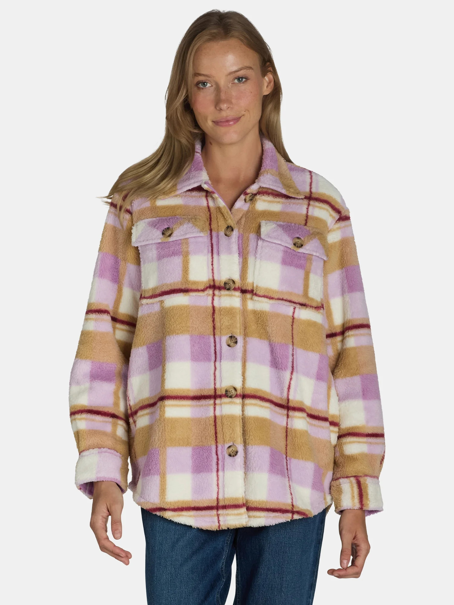 Time and Tru Women's Faux Shearling Shacket, Sizes XS-XXXL | Walmart (US)