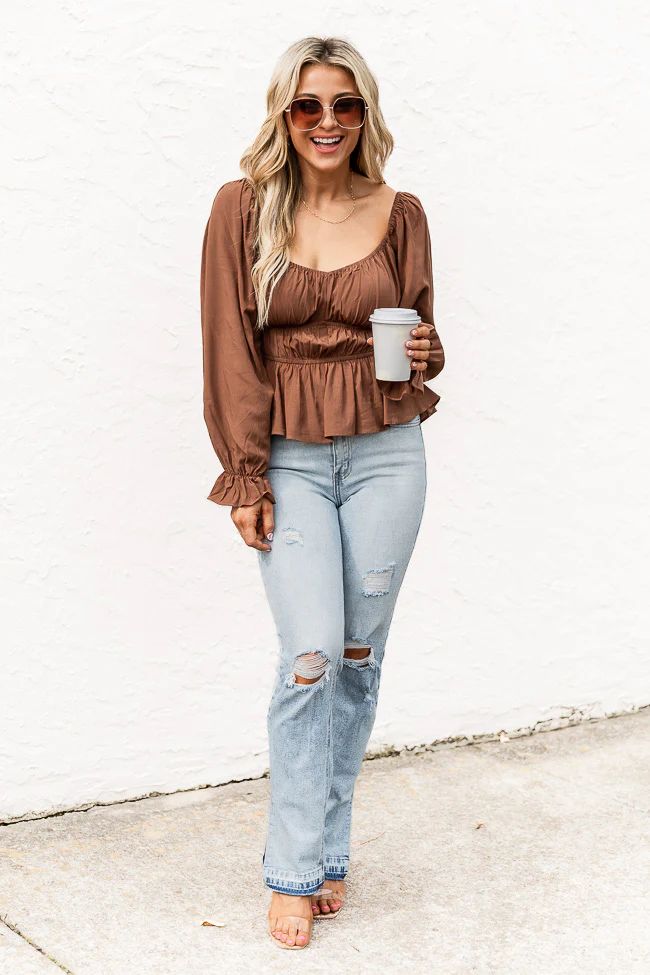 What Love Can Do Brown Ruched Bust Blouse | Pink Lily