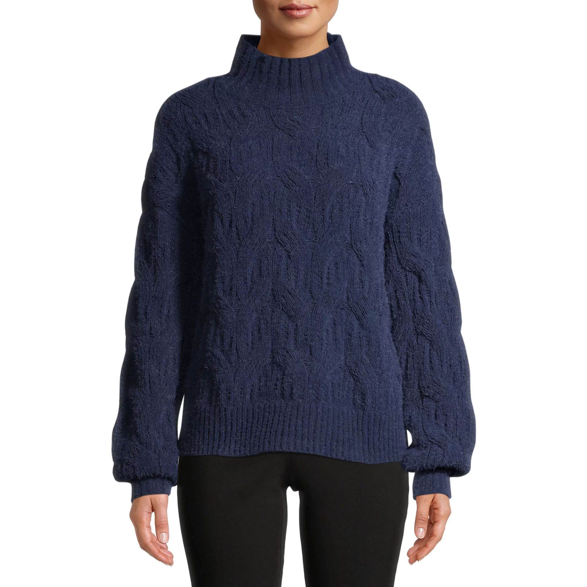 Time and Tru Women's Mockneck Cable Knit Sweater | Walmart (US)
