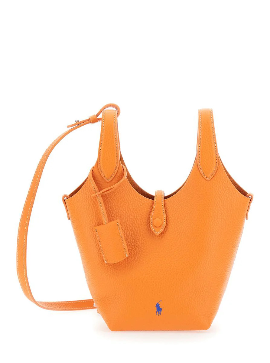 'Play' Orange Handbag With Removable Shoulder Strap And Pony Embroidery On The Front In Leather Woman | Baltini