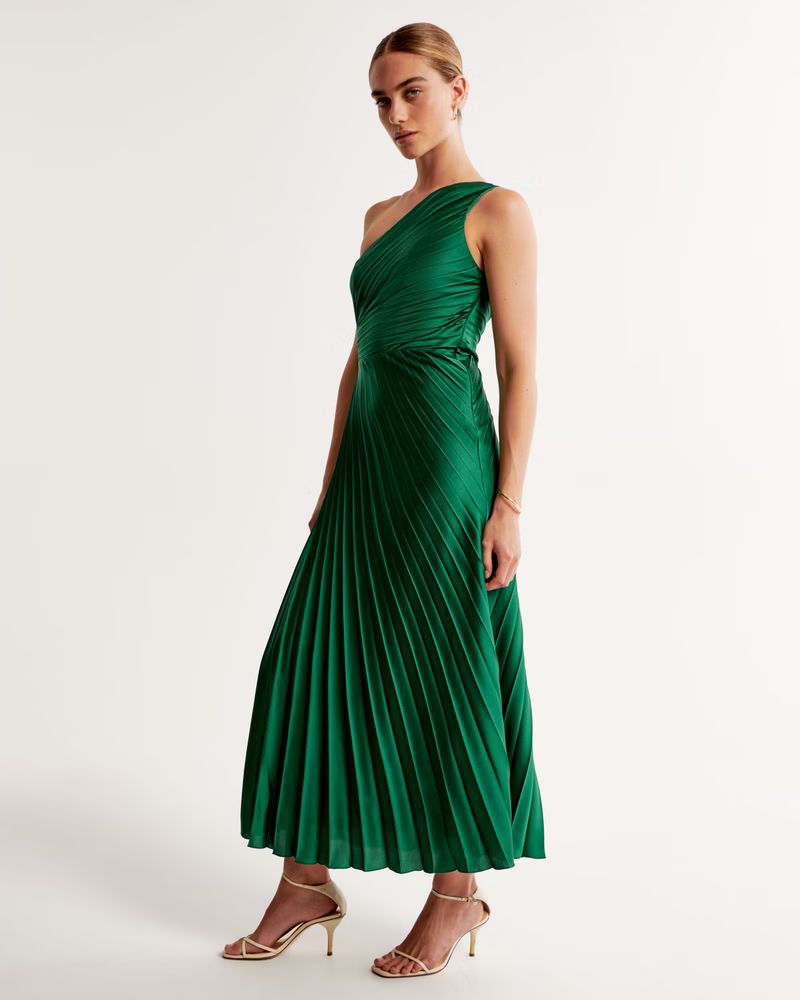 The A&F Giselle Pleated One-Shoulder Maxi Dress | Abercrombie & Fitch (US)