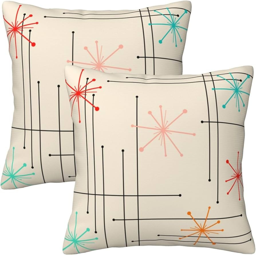 Retro Mid Century Throw Pillow Covers Soft Square Cushion Pillowcase Set of 2 for Sofa Couch Home... | Amazon (US)