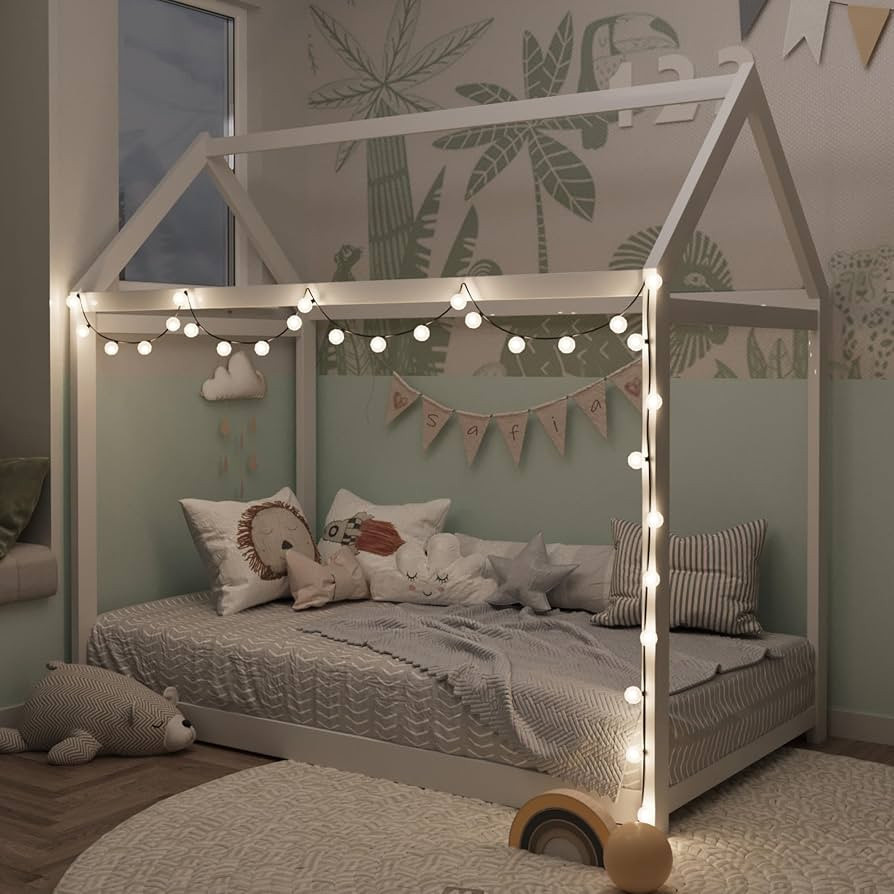Merax Wood House Bed,Floor Bed with Wood Slats,No Box Spring Needed, White | Amazon (US)