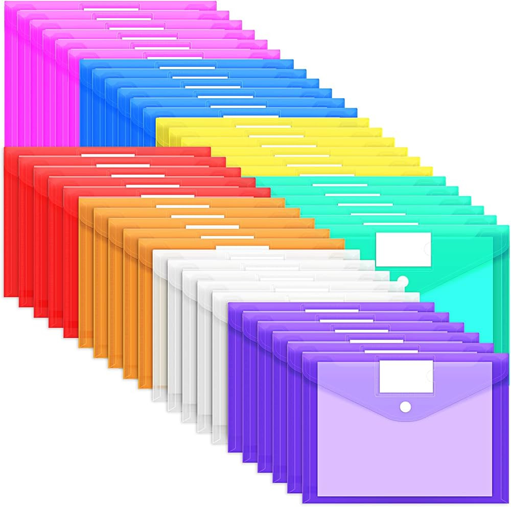 EOOUT 45 Pack Plastic Envelopes Poly Envelopes, Clear Document File Folders with Hook & Loop Clos... | Amazon (US)