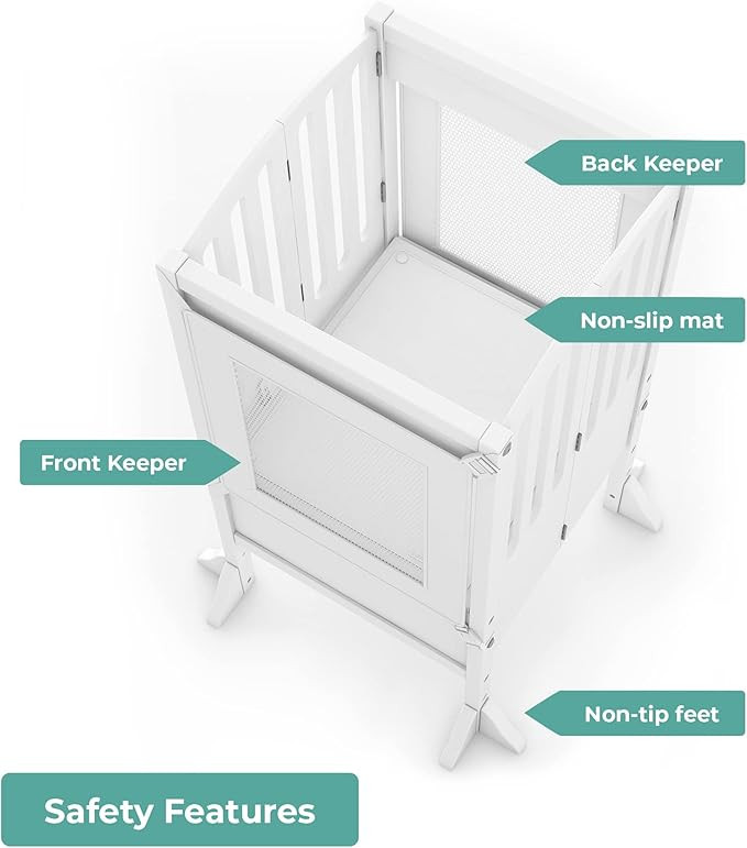 Guidecraft Kitchen Helper® Toddler Tower Step Stool - Contemporary - White: Folding Adjustable H... | Amazon (US)