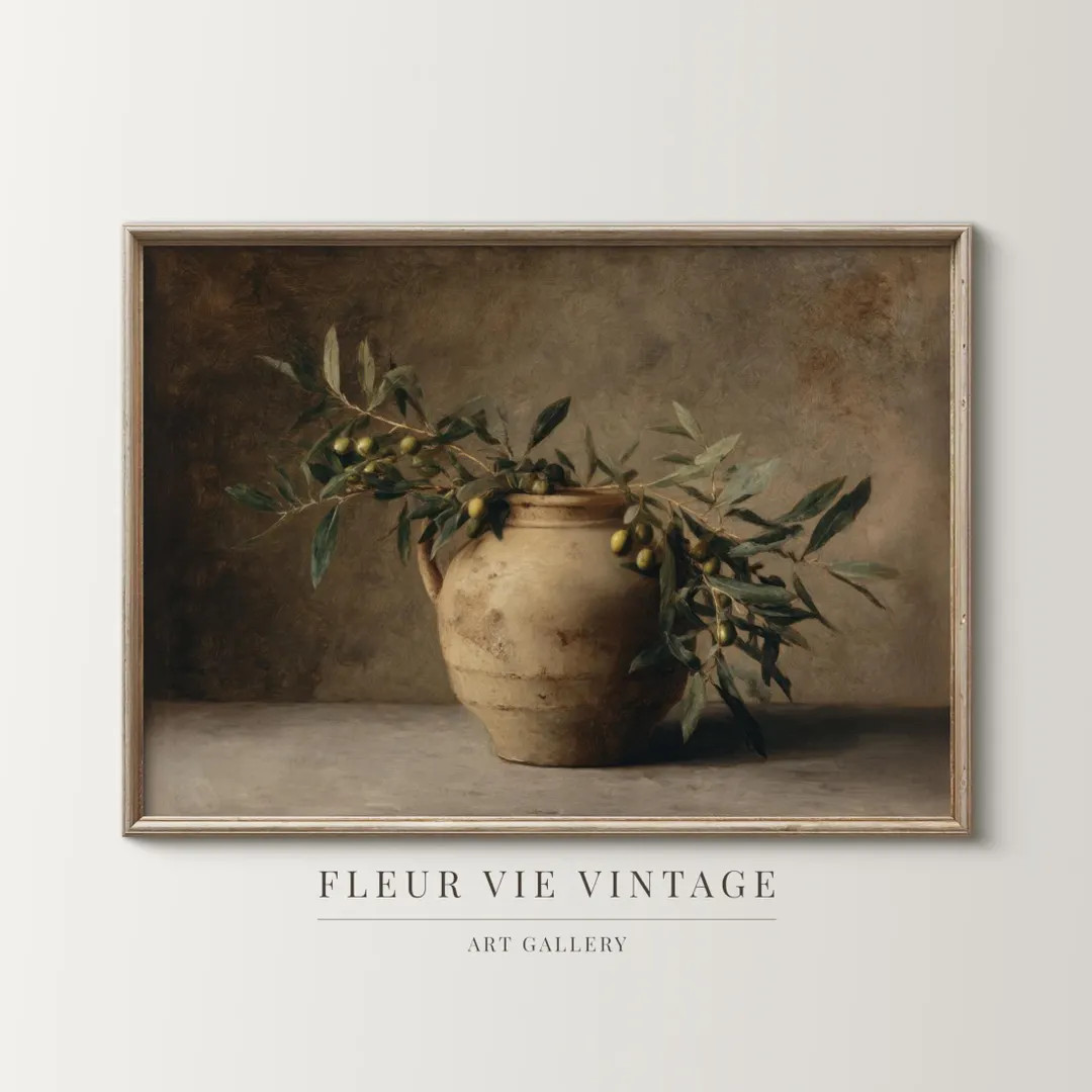 Vintage Olive Branch Painting: Moody French Country Art (digital Download) - Etsy | Etsy (US)