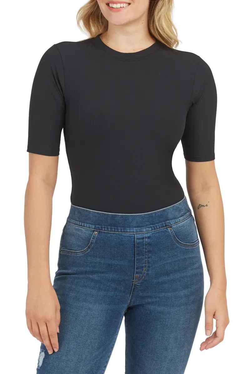 SPANX® Suit Yourself Ribbed Crew Neck Short Sleeve Smoother Bodysuit | Nordstrom | Nordstrom