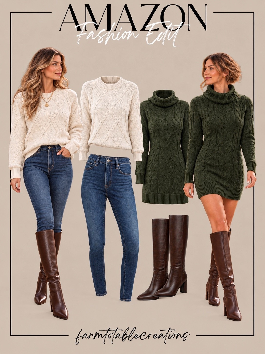 Early Amazon Prime Day Fall Fashion Deals 🍂🛍️

These early Prime Day fashion finds are perfect for cozy fall outfits you can wear on repeat. The cream cable-knit sweater is such an easy everyday staple, while the deep olive sweater dress gives you a dressier option without sacrificing comfort.

Pair either look with tall brown boots for that classic fall finish. I love these for work, lunch dates, family gatherings, church, or weekend plans when you want something polished but still cozy.

Follow @farmtotablecreations on Instagram for more cozy home finds and trending decor.

#LTKStyle #LTKFashion #LTKSaleAlert #PrimeDay #EarlyPrimeDayDeals #AmazonFashion #AmazonFinds #AmazonDeals #FallFashion #SweaterWeather #SweaterDress #FallOutfitIdeas #TallBoots #CozyStyle #AmazonMustHaves
