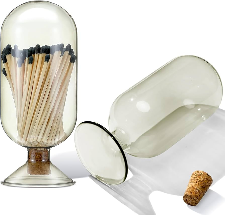 Glass Matches Holder Matches Cloche Decorative Matches Jar Smoke Grey Glass Matches Cloche for 4 ... | Amazon (US)