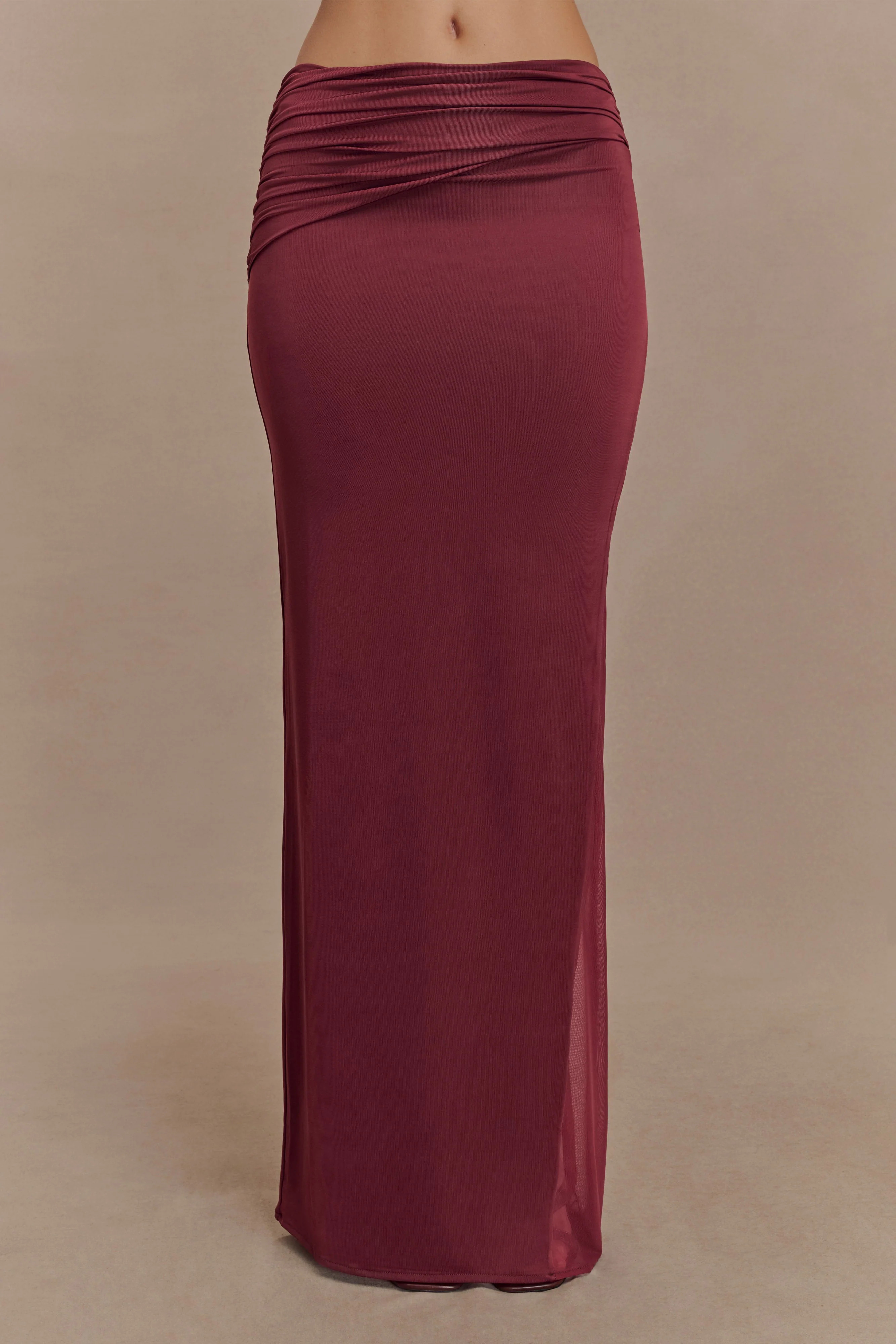 Judy Slinky And Mesh Maxi Skirt - Wine | MESHKI US