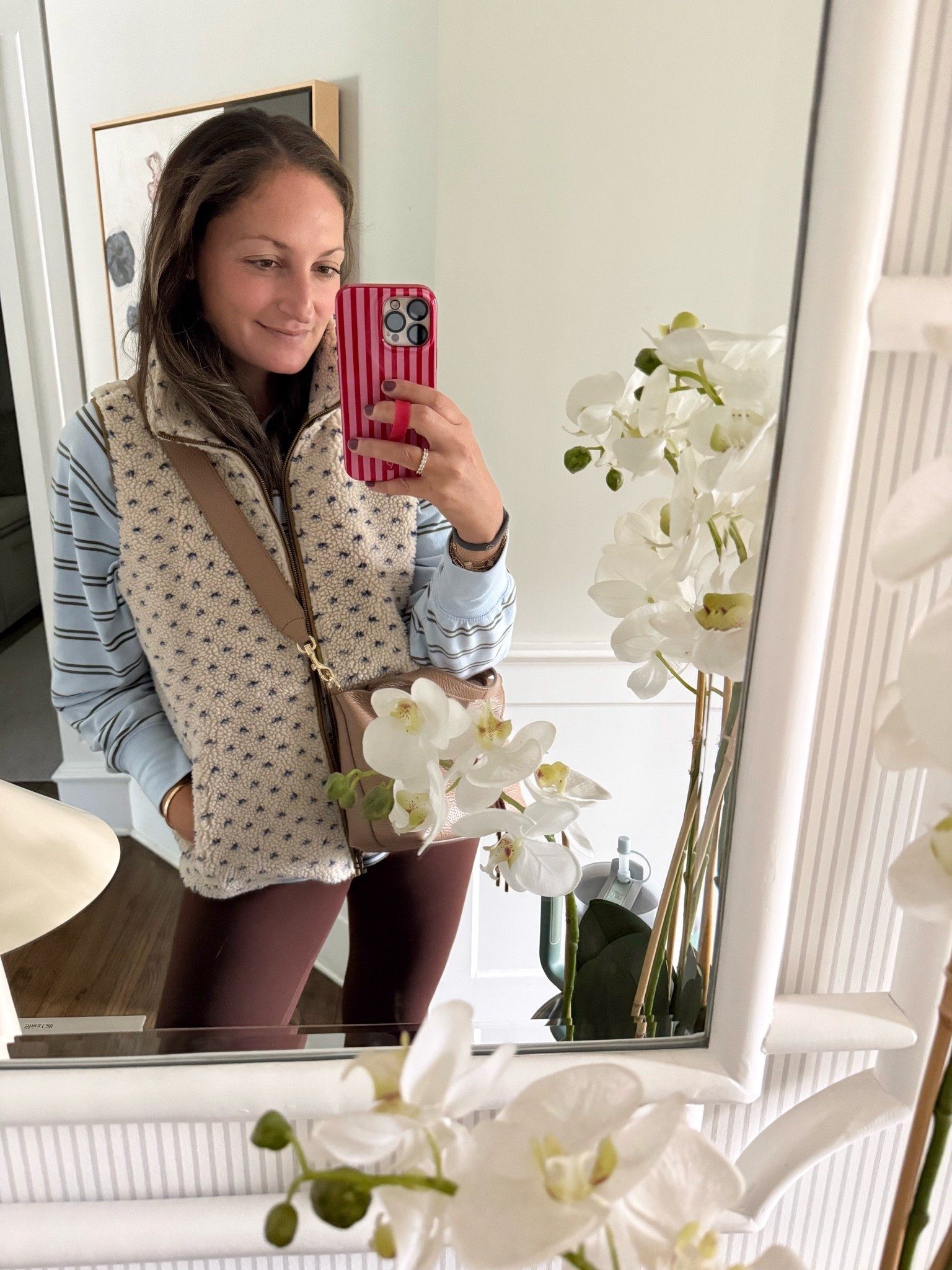 This is such a good fall outfit formula for busy days. I love the mix of the striped long sleeve, textured sherpa vest, burgundy leggings, and neutral crossbody for something comfortable but still pulled together.

fall casual outfit, sherpa vest, striped long sleeve, burgundy leggings, crossbody bag, mom style, everyday fall outfit, casual fall fashion, layered fall look, comfortable outfit ideas, fall accessories, girlonthehudson

#LTKootd #LTKHome #LTKSeasonal