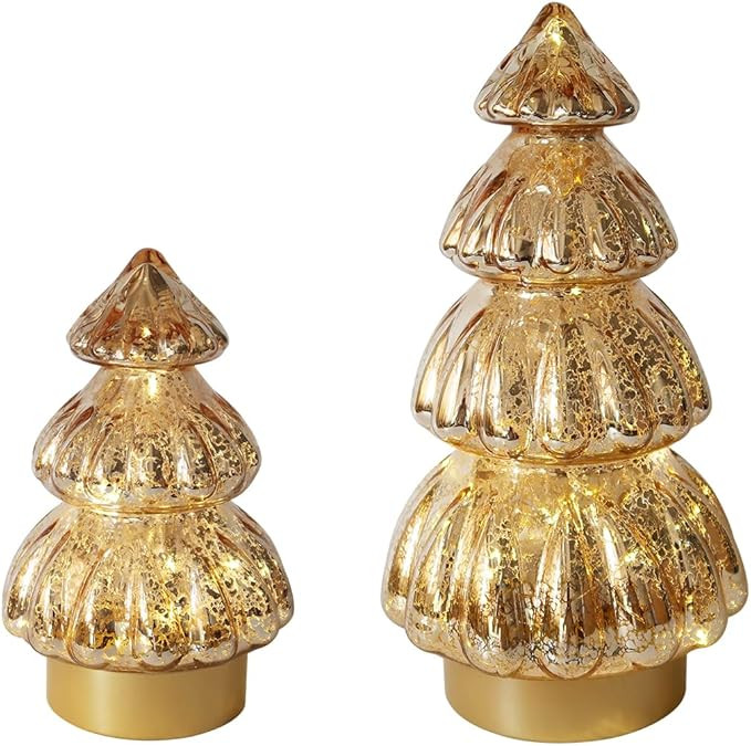 Light Up Mercury Glass Christmas Tree Figurine Battery Operated with Timer for Centerpieces Windo... | Amazon (US)