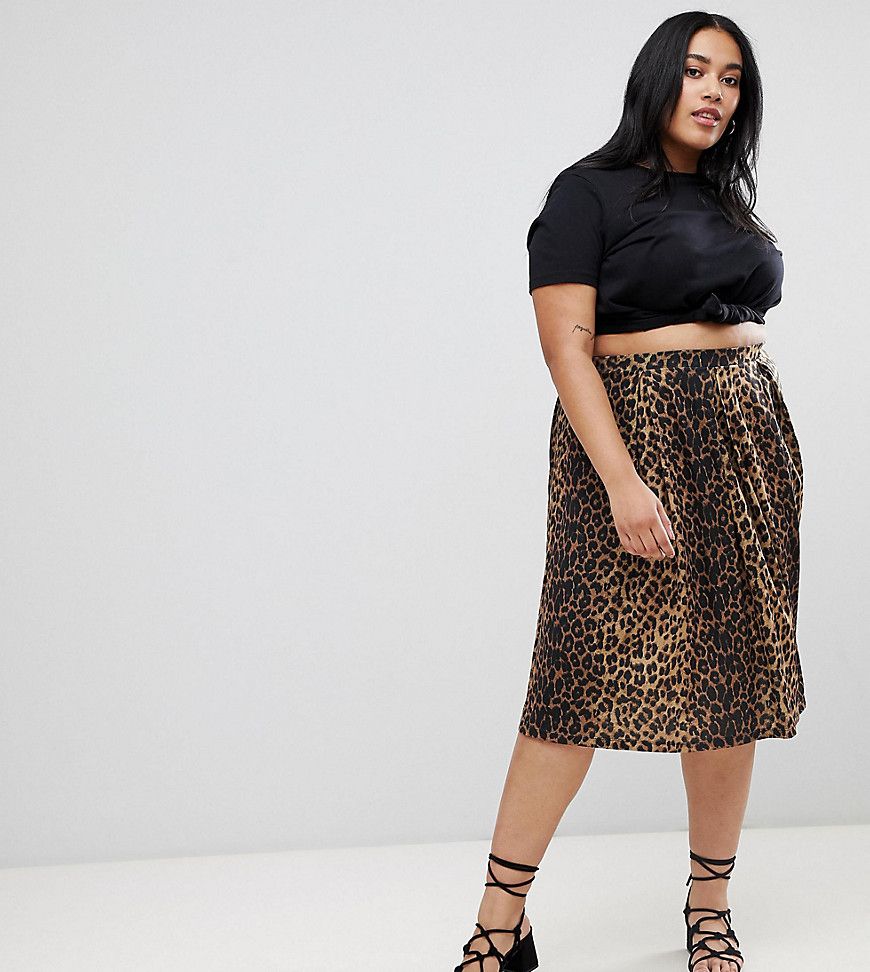 ASOS DESIGN Curve box pleat midi skirt in leopard print - Multi | ASOS US
