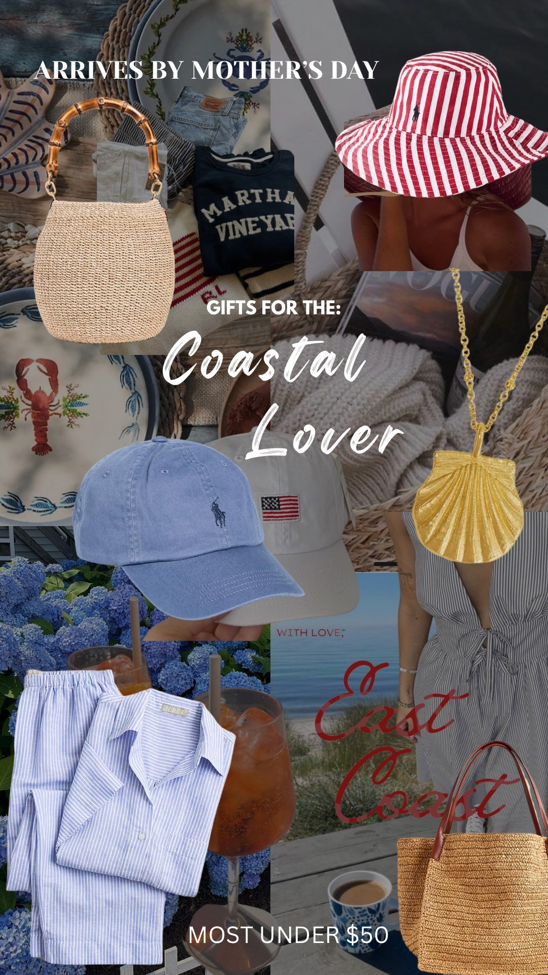 Gift ideas for mother’s day 
+ cotton pajamas
+ RL polo hats
+ shell necklace
+ favorite hair & skin luxe adds
+ kindle
+ shell toiletry etc bag 
+ raffia bags
+ luxe spf
+ summer essentials 
Coastal lover
Coast
East coast

Flag sweater
Polo
Polo hat
Summer pajamas
Clare v 

#LTKGiftGuide #LTKFindsUnder50 #LTKFindsUnder100