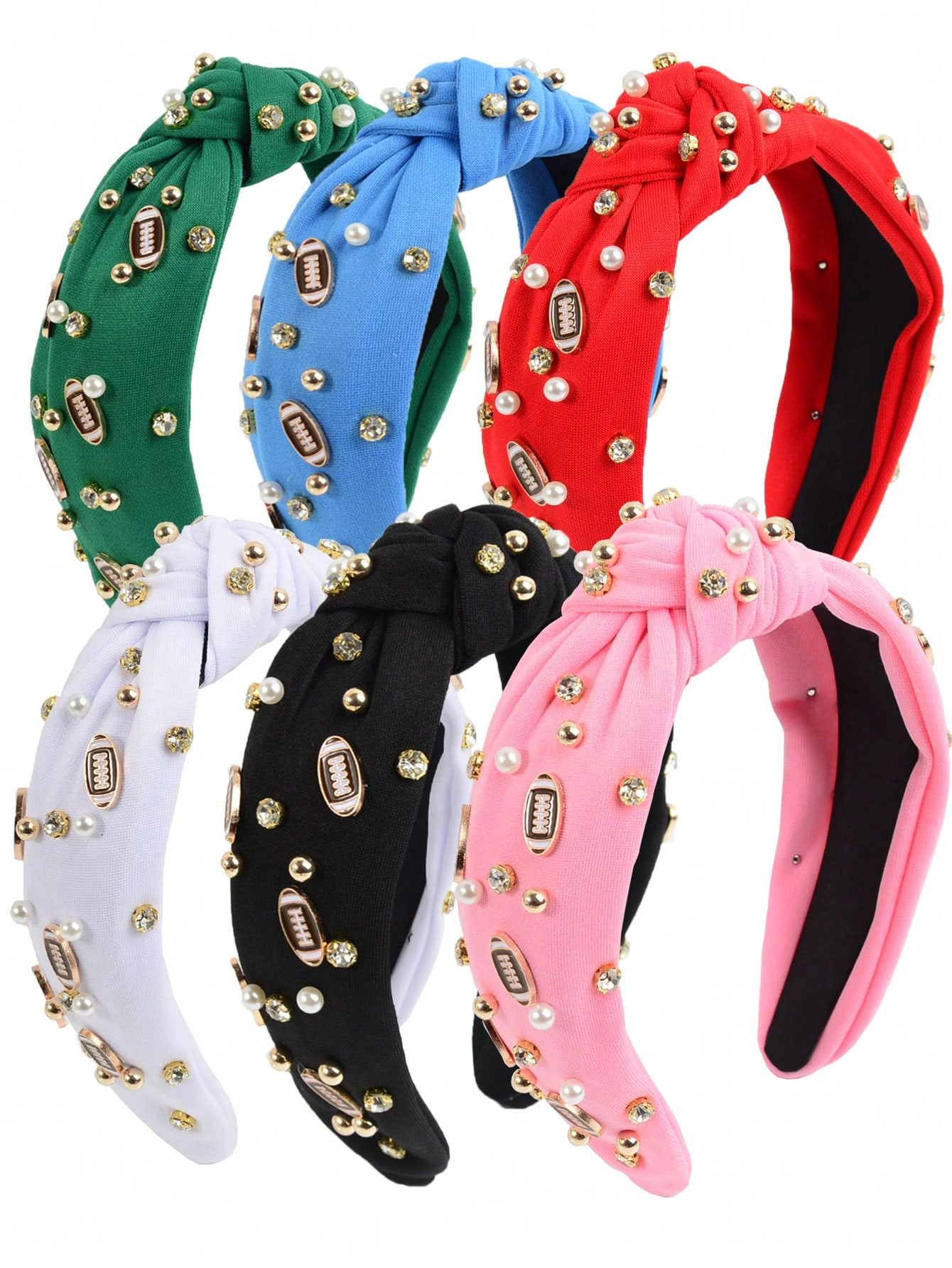 Elegant Fashionable Sports Theme Headband With Pearls, Rhinestones And Knots In Black And Pink Fo... | SHEIN