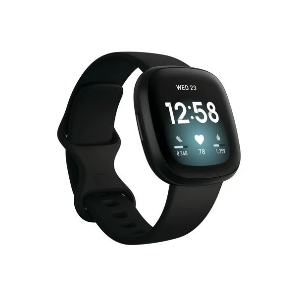 Fitbit Versa 3 Health & Fitness Smartwatch - Black/Black Aluminum | Walmart (US)
