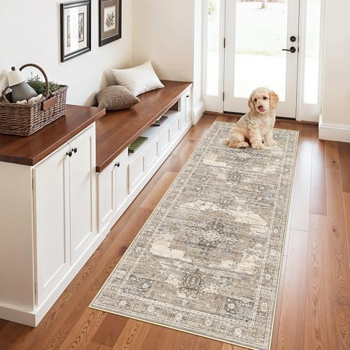 RUUGME Washable 3X6 Runner Rug - Soft Ultra Thin Easy to Clean Runner for Housewife Aged 35-44 - Perfect for Entryway/Hallway/Kitchen/Balcony Vintage Boho Rug 3x6 Beige | Amazon (US)