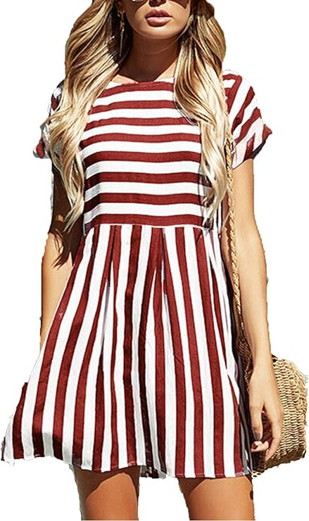 Naggoo Womens Summer Striped Short Sleeve T-Shirt Dresses Casual Swing Aline Dresses with Pocket | Amazon (US)
