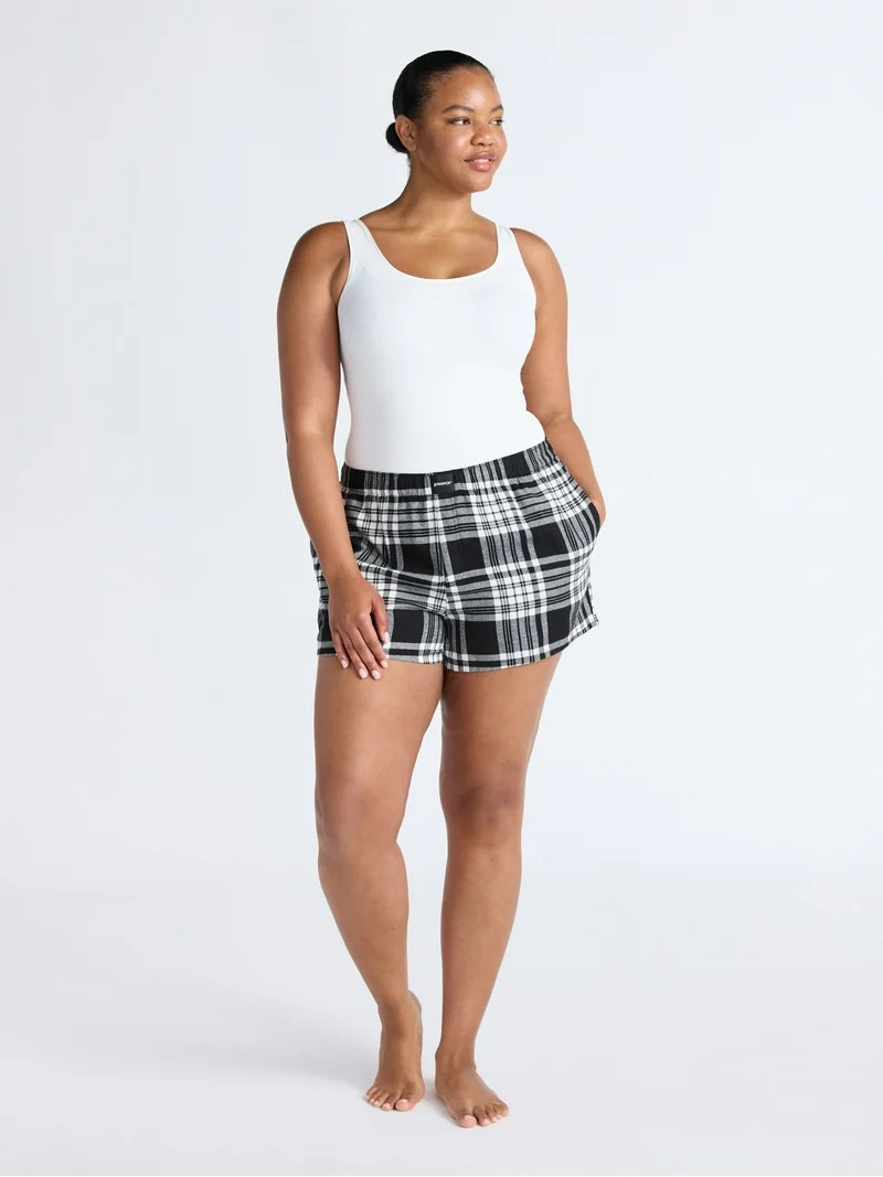 Joyspun Women's Flannel Pajama Boxer Shorts, 3'' Inseam, Sizes XS-3X - Walmart.com | Walmart (US)
