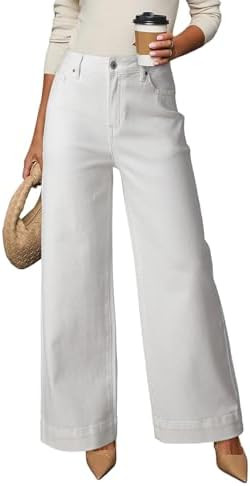 DOKOTOO Women's Casual High Waisted Jeans Stretch Button Wide Leg Loose Denim Pants with Pockets | Amazon (US)