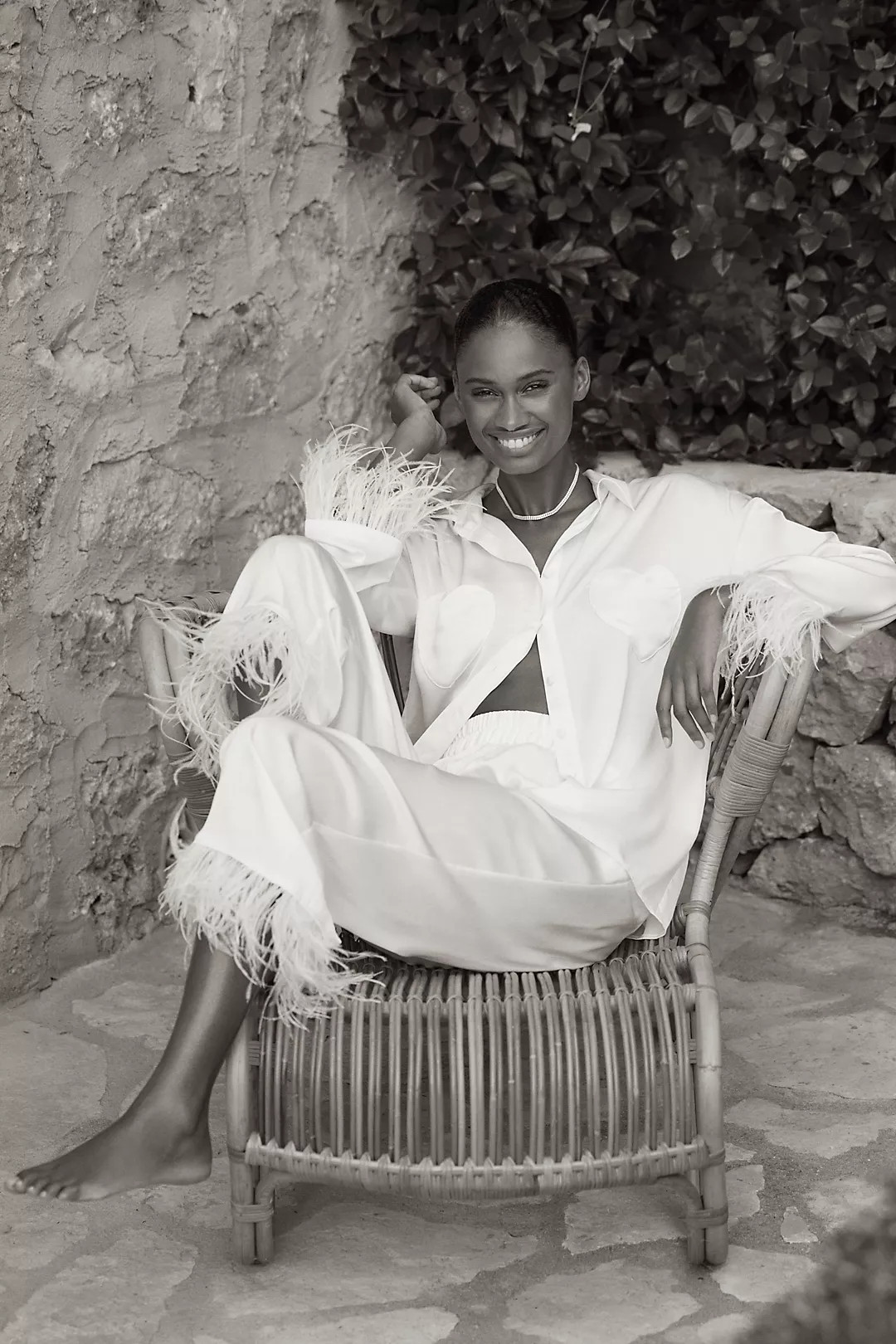 Hutch Faux-Feather Trim Heart-Pocket Pajama Set | Anthropologie (US)