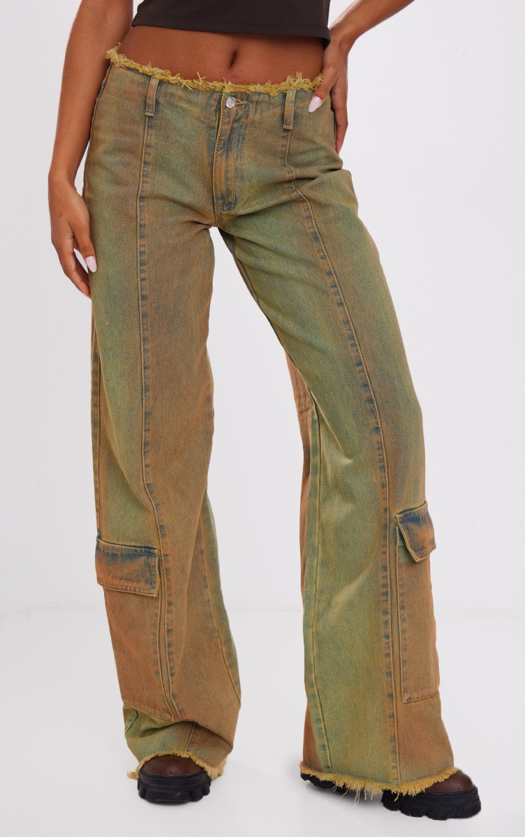 Yellow Tint Frayed Hem Pocket Detail Jeans | PrettyLittleThing US