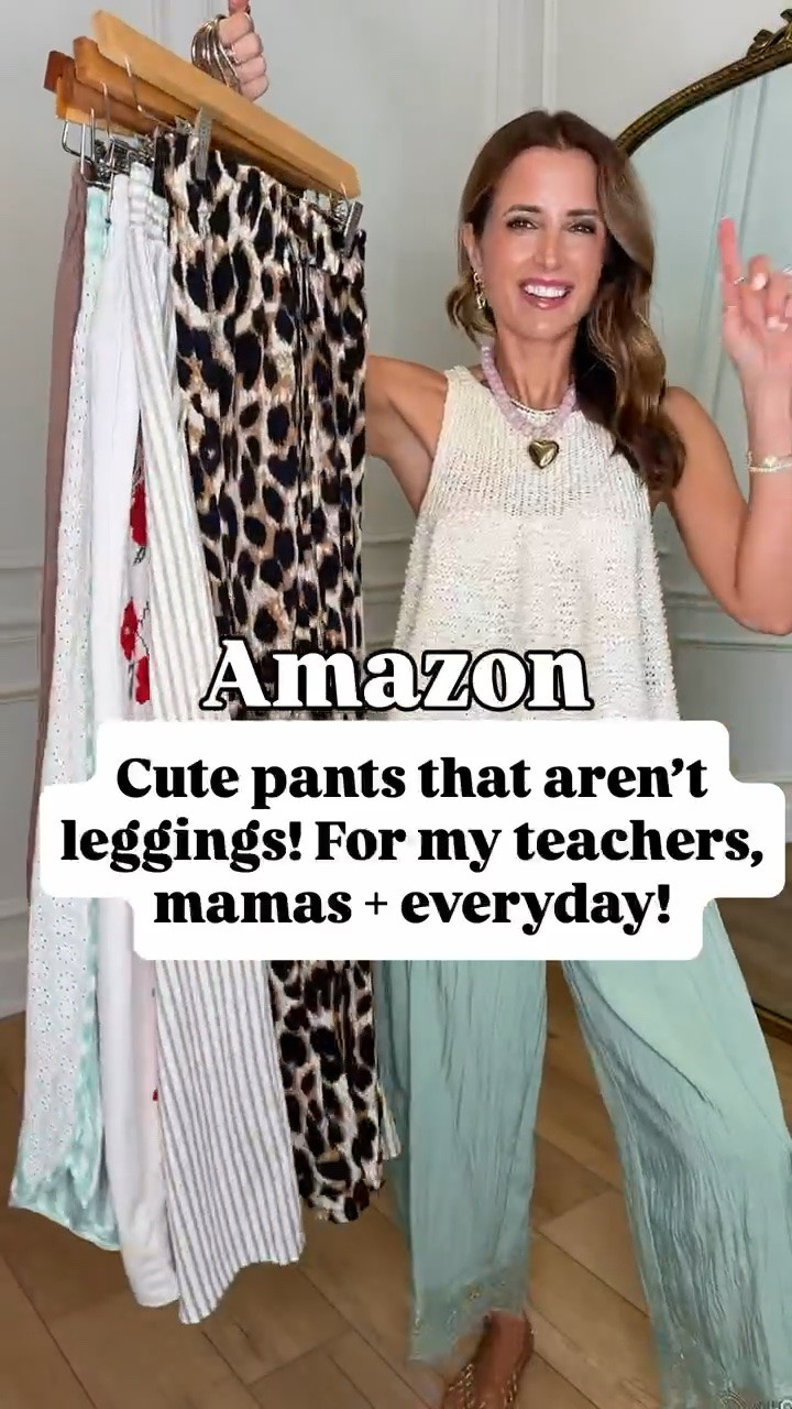 Cute Amazon pants that aren’t leggings! Wide leg pants. Wearing smallest size in each. Summer outfit. Vacation outfit. Mom outfit. Every day outfit. Teacher outfits. Business casual. Leopard pants. Striped pants. Beach pants. XS in bodysuit and smallest size in tops. Jelly ballet flats run a smidge big. I’m a 6.5 and did a 6 in these. Woven ballet flats are TTS.

#LTKootd #LTKPetite #LTKWorkwear