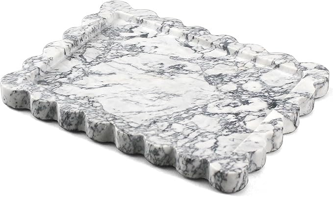 Genuine Scalloped Marble Tray, Real Natural Marble Stone Tray, Luxury Decorative Trays for Bathro... | Amazon (US)