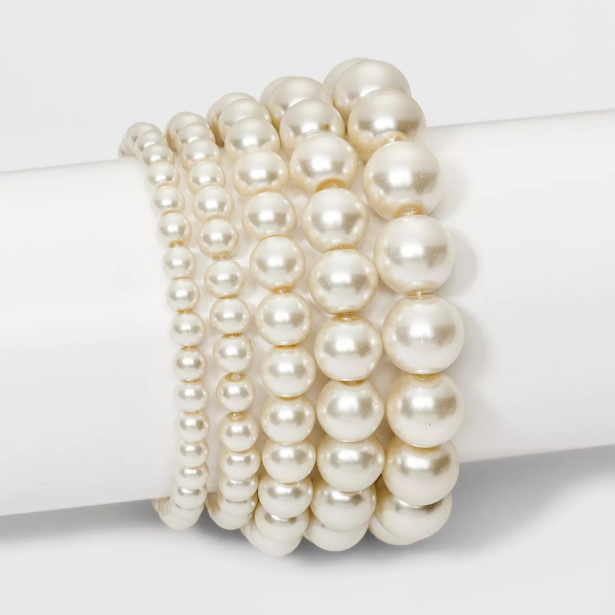 Faux Pearl Stretch Bracelet 5pc - A New Day™ White: Glass & Plastic Material, One Size Fits Mos... | Target