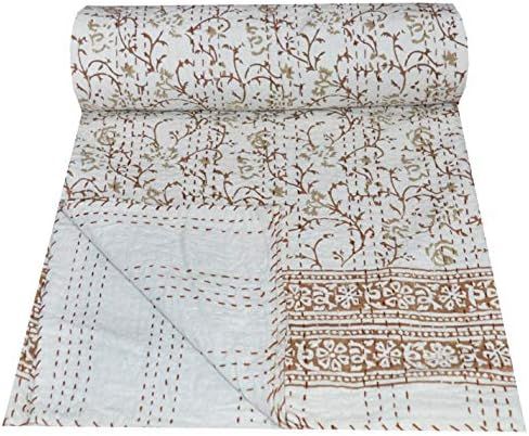 YUVANCRAFTS Indian Hand Block Print Kantha Quilt Hnadmade Twin Size Pure Cotton Single Kantha Thr... | Amazon (US)
