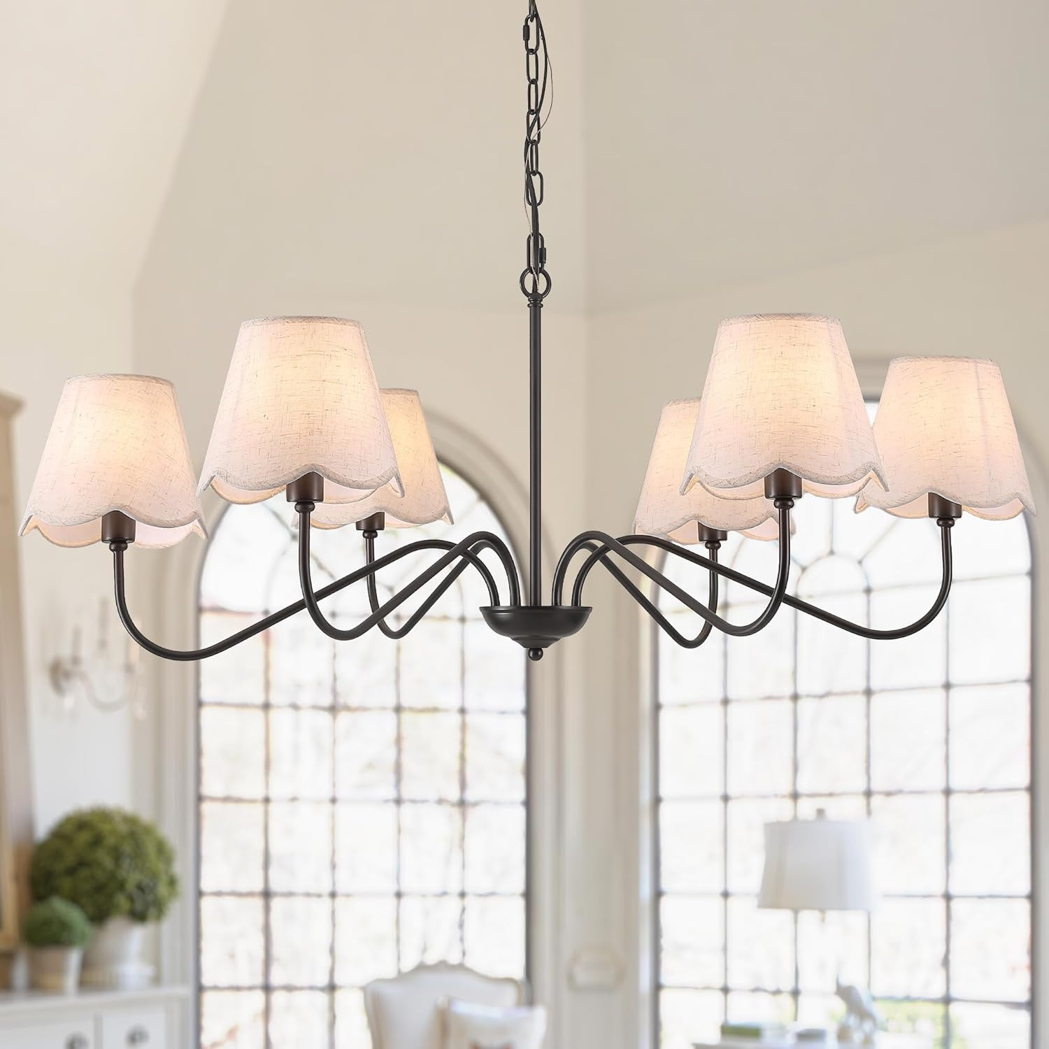 Oil Rubbed Bronze Chandeliers for Dining Room, 39" 6 Light Modern Farmhouse Chandelier with Linen Shade, Adjustable Height Hanging Light for Living Room Entryway, Suit for Sloped Ceiling. | Amazon (US)