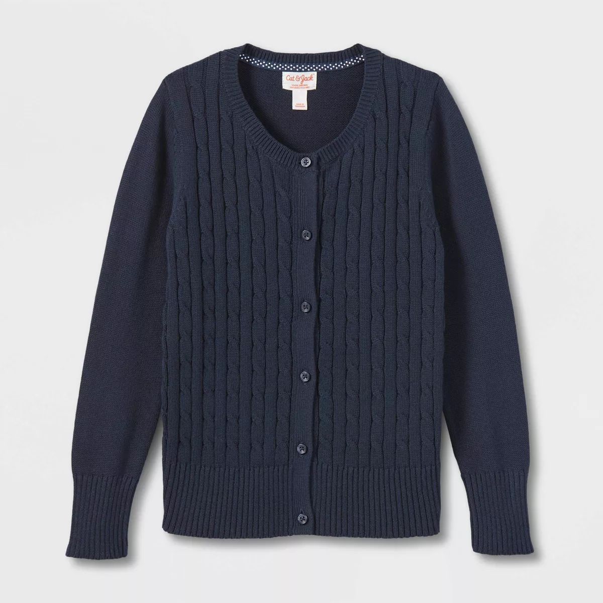 Girls' Crew Neck Cable Uniform Cardigan Sweater - Cat & Jack™ | Target