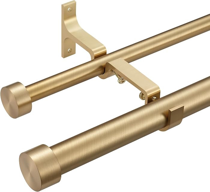 Double Curtain Rods for Windows, 1''Front and 5/8''Back Double Drapery Rods with Premium Aluminum... | Amazon (US)