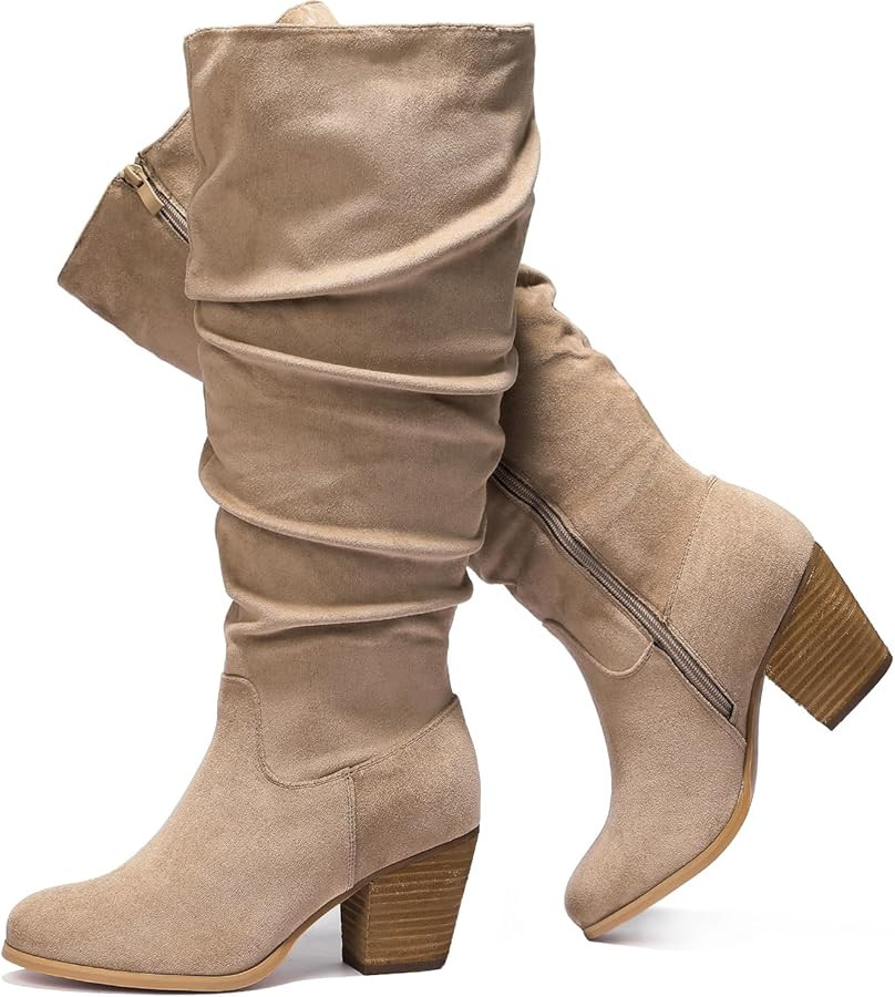 Luoika Women's Extra Wide Calf Slouchy Knee High Boots, Wide Width Knee-High Boots Low Stacked He... | Amazon (US)