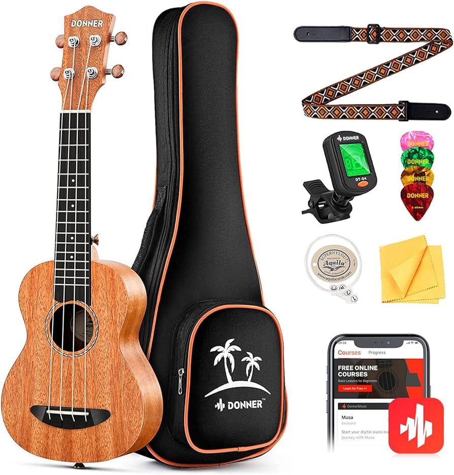 Donner Concert Ukulele Beginner Mahogany 23 Inch Ukelele Starter Bundle Kit with Free Online Less... | Amazon (US)