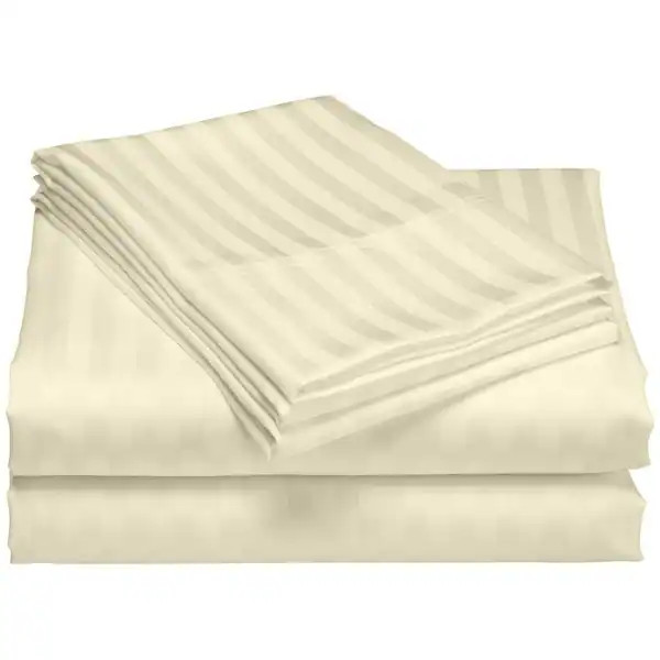 1200 Thread Count Cotton Deep Pocket Luxury Hotel Stripe Sheet Set - Ivory - Queen | Bed Bath & Beyond