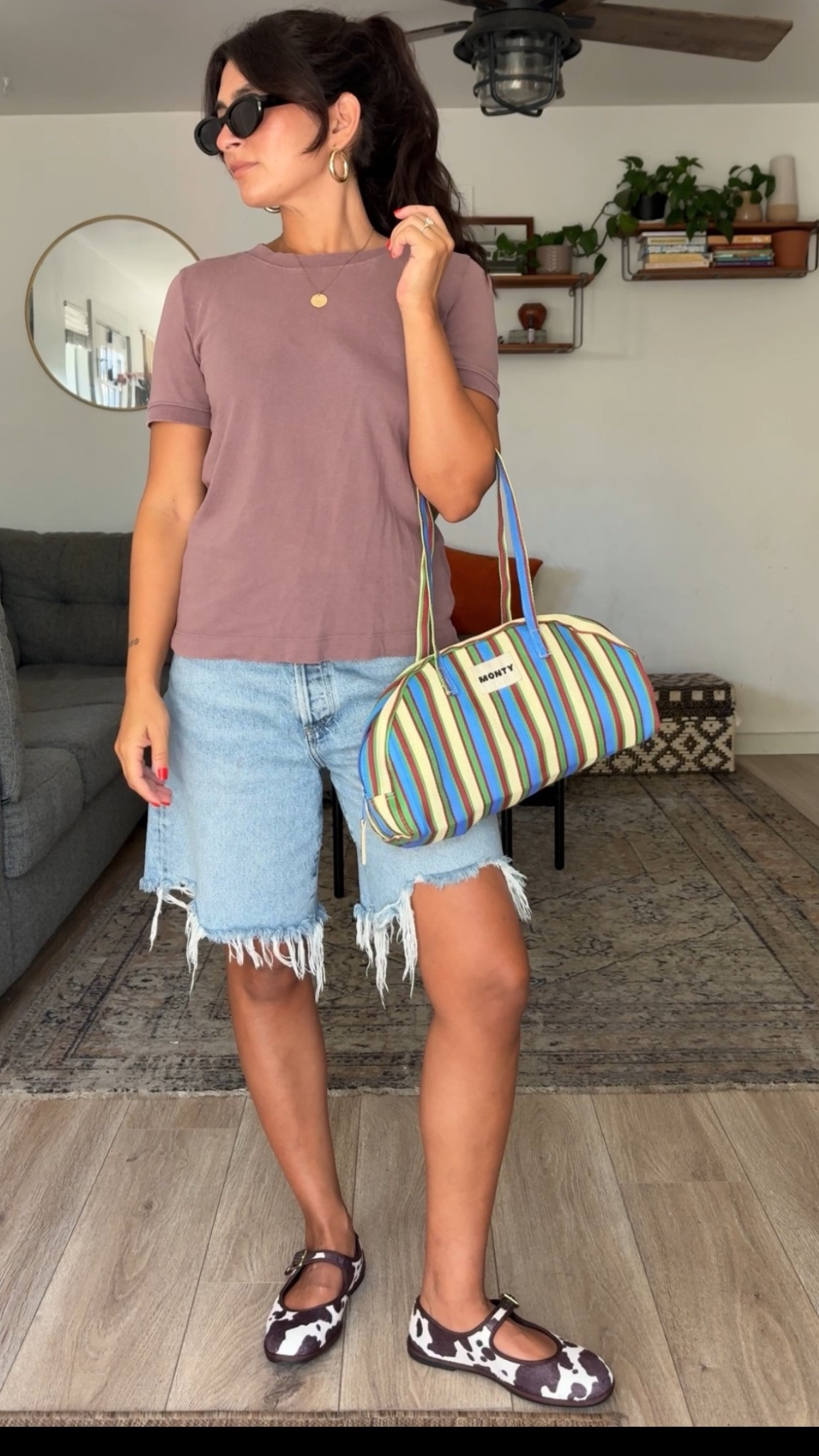 #outfitinspo #falltransison #cowhideoutfit #maryjanes #jorts