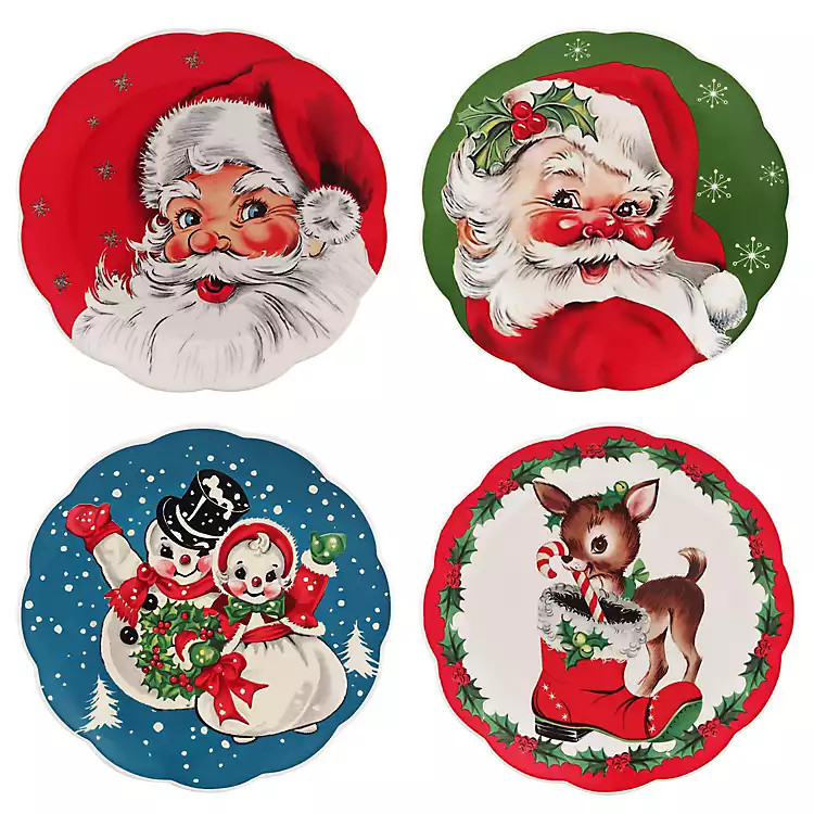 Multicolor Vintage Christmas Plates, Set of 4 | Kirkland's Home