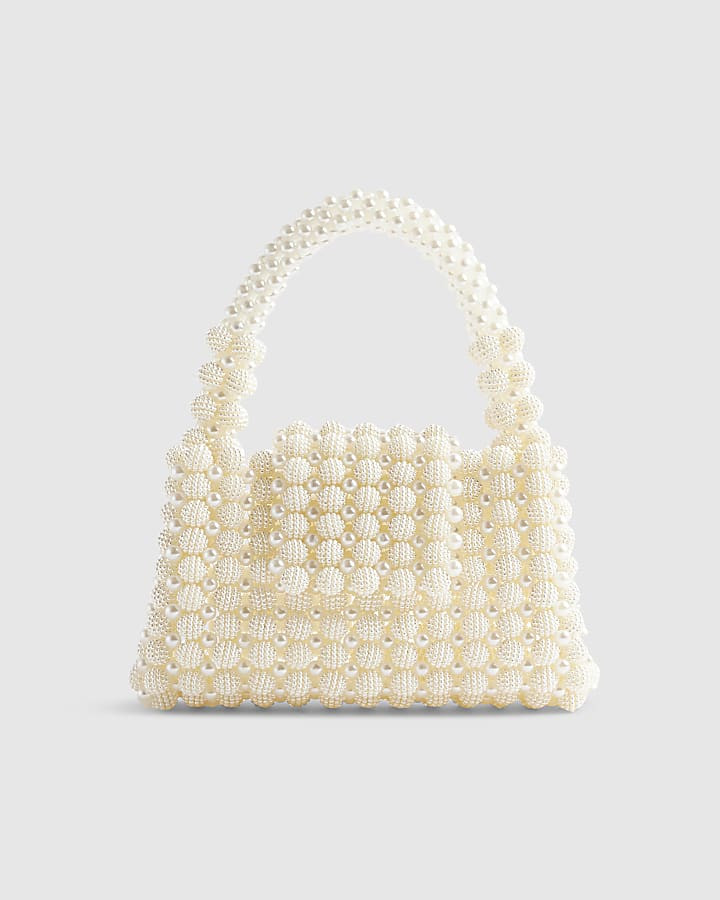White Beaded Pearl Clutch Bag | River Island UK & IE