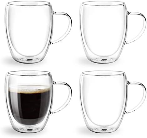 Glass Coffee Mugs 350ml, Top-spring 12oz Clear Glass Coffee Cups with Handles - Set of 4 Double W... | Amazon (CA)