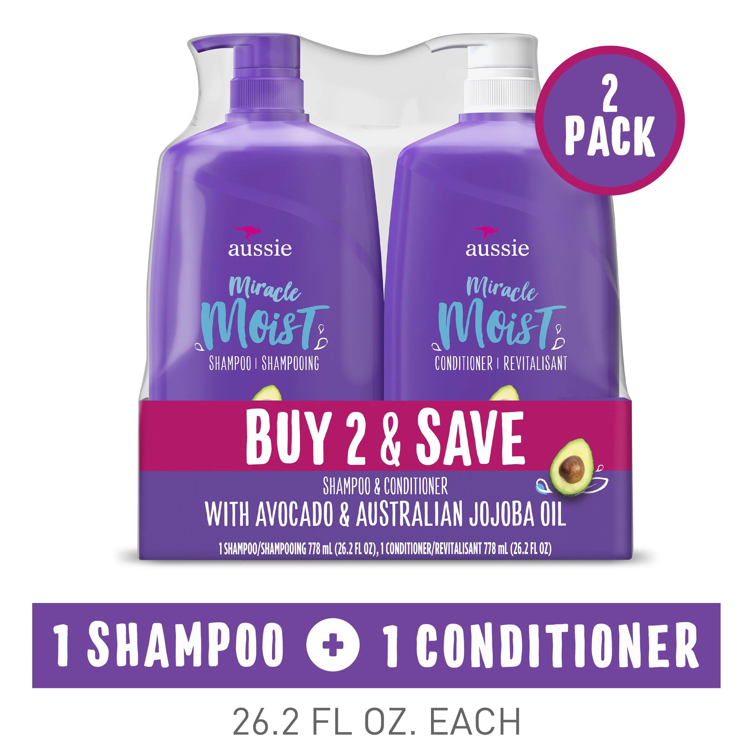 Aussie Miracle Moist Shampoo and Conditioner Hair Set, 26.2 fl oz | Walmart (US)