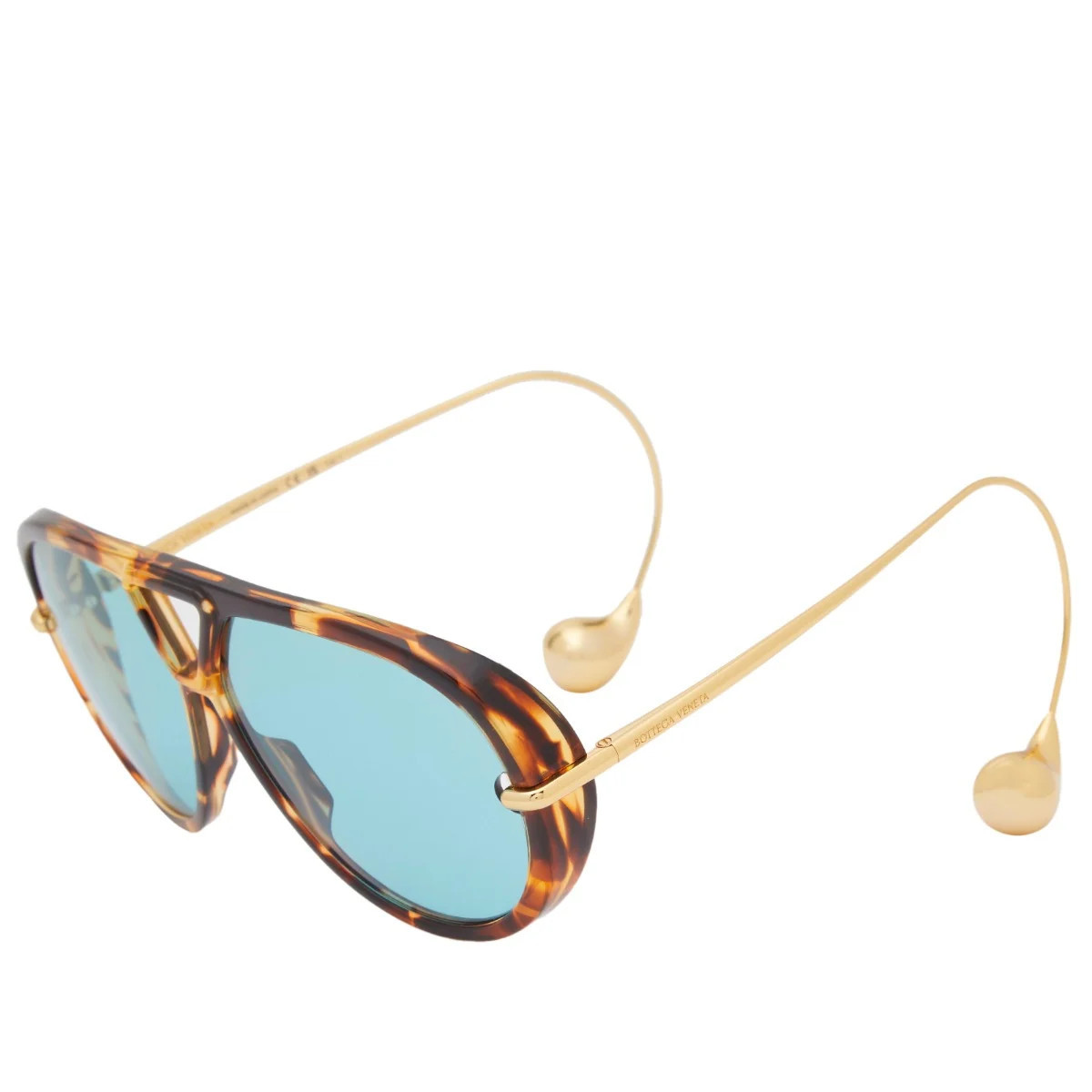 Bottega Veneta Eyewear Women's Bottega Veneta Drop Sunglasses in Havana/Gold/Green | END. Clothing | END. Clothing
