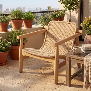Christopher Knight Home - Solterra Outdoor Patio Lounge Club Chair with Acacia Wood Frame and Han... | Bed Bath & Beyond